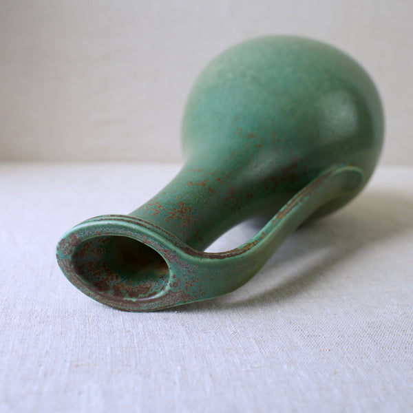 Large Gunnar Nylund Rorstrand Sweden decorative handled vase with bright green glaze, for sale