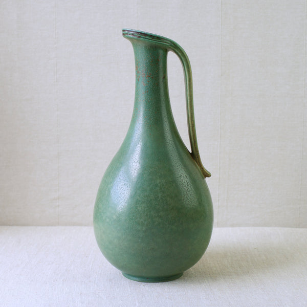 Large Gunnar Nylund Rörstrand Sweden green Scandinavian Modern vase, 1940's, bridging the gap between Mid Century Modern and Art Deco.