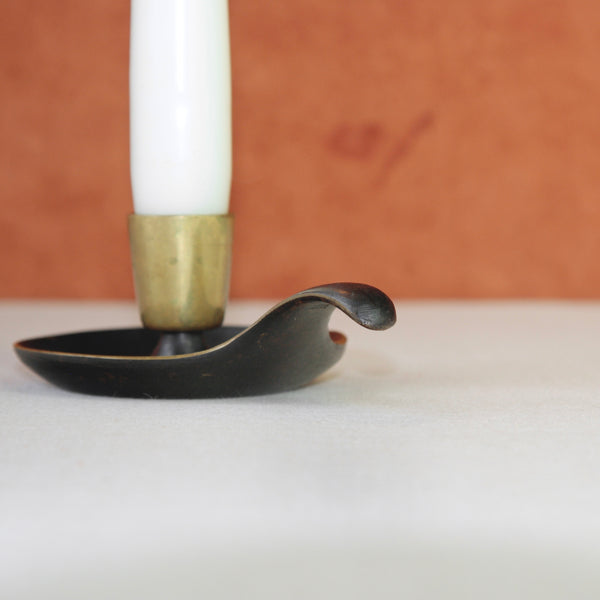 1950s round brass candle holder by Karl Hagenauer, with a design style reminiscent of Walter Bosse. A rare Viennese mid-century collectible for art lovers.