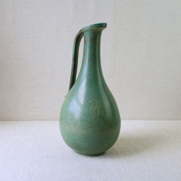 Extra Large Rorstrand Sweden green handled jug-vase, designed in the 1940's by Gunnar Nylund