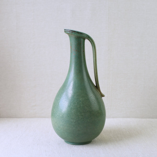 Large Gunnar Nylund green handled jug, 1940's, mid-century Swedish ceramics from Rorstrand, for sale