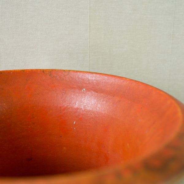 Monumental Danish earthenware vase with orange uranium glaze, crafted by Kähler Pottery.