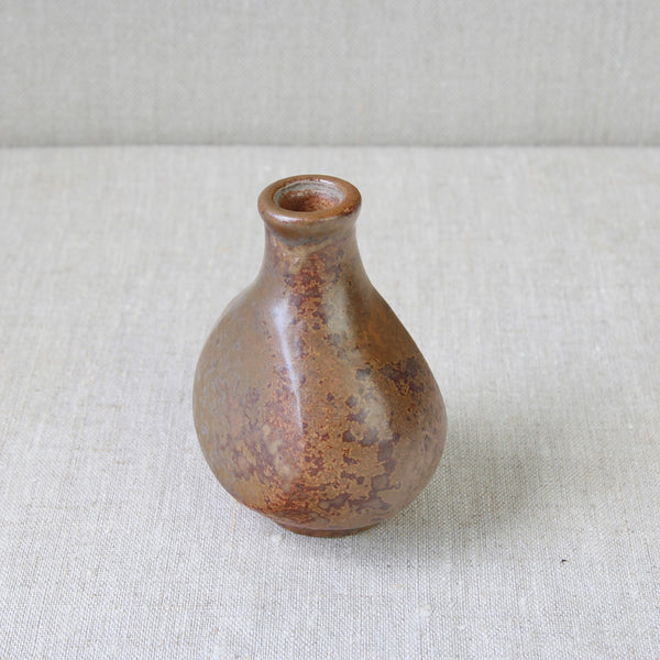 1937 bronzite glaze bottle by Bode Willumsen. Post war Danish studio pottery for sale in London.