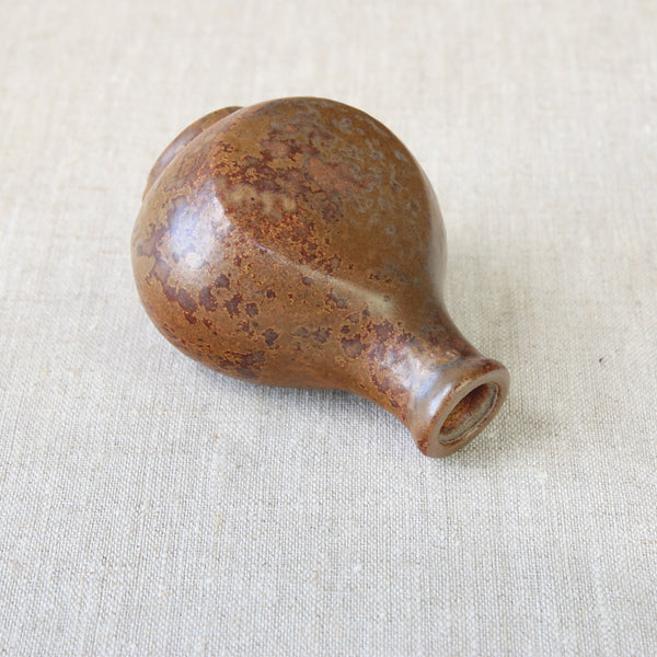 Bronzite glaze bottle by Bode Willumsen. 1937 Danish studio ceramics perfect for home decor.