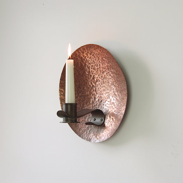 British copper wall sconce from 1910, an impressive example of the arts & crafts movement.