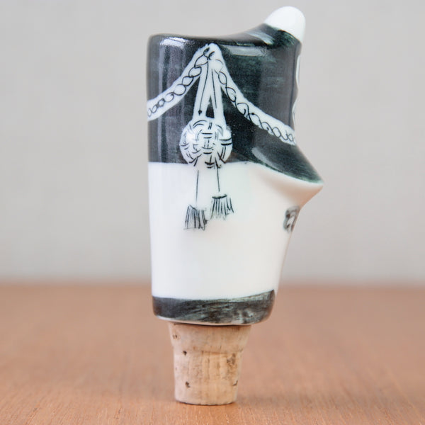 The Napoleonic-era grenadier guard bottle stopper from Parkinson Pottery is a striking example of modernist design in the 1950s.