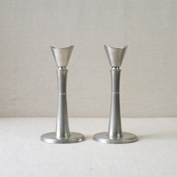 Scandinavian Swedish Grace pewter candlesticks designed by GAB Tenn. Beautifully crafted mid-century pieces available for sale from Nordic design gallery Art & Utility.