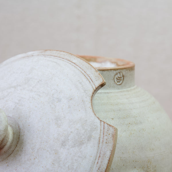 Emmanuel cooper's oatmeal glazed stoneware tureen with applied handles from the 1960s.