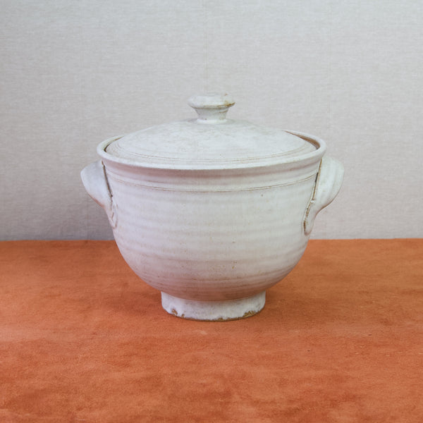 Stoneware tureen by emmanuel cooper, embodying domestic utility and noble form.