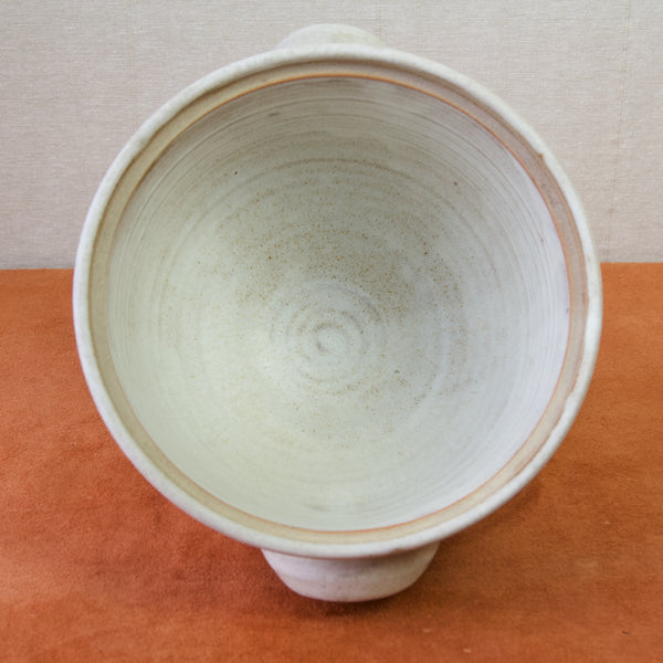 Early work by emmanuel cooper, a stoneware tureen with oatmeal glaze and applied handles.