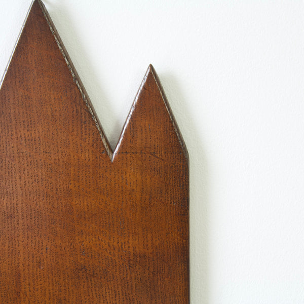 Detail of pointed motif, Vintage Handcrafted Oak Wall Sconce Shelves - Circa 1925 British Décor