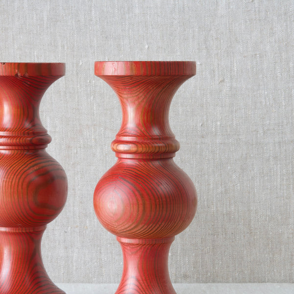 Traditional Swedish pine red candlesticks designed by lena Larsson, 1960's Boda 