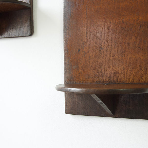 Detail Early 20th Century Oak Wall Sconce Shelves - Rustic British Décor