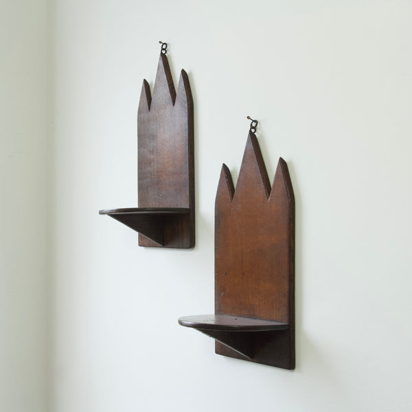 Handmade naive Vintage Oak Wall Sconce Shelves - Handcrafted gothic Décor with rustic charm & Character