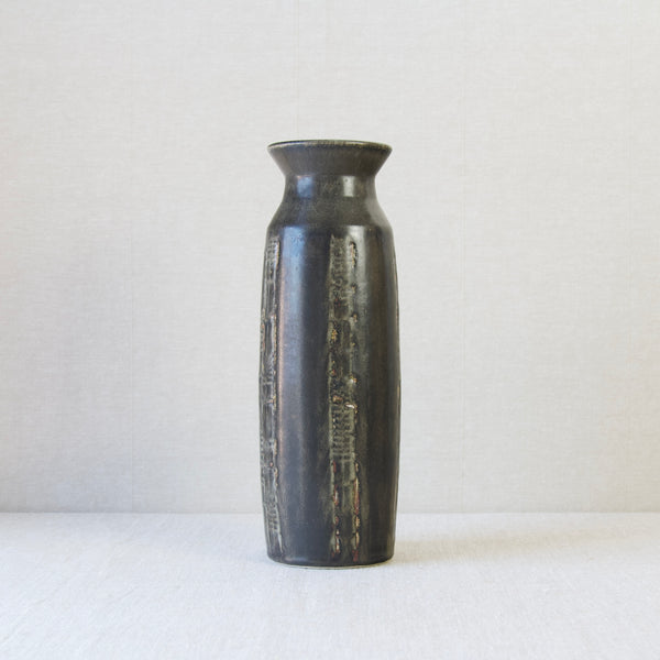 Mid-century modernist Swedish stoneware vase, unique design handmade by Carl-Harry Stalhane 