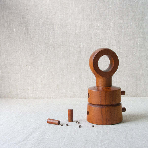 Danish vintage 'eyelet' peppermill made from teak, designed by Jens Quistgaard in 1960