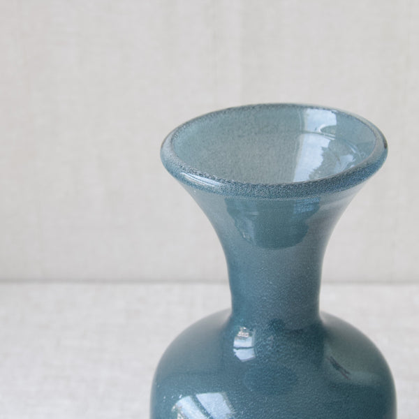Modernist Swedish glass vase by Erik Hoglund with flared rim and blue glass