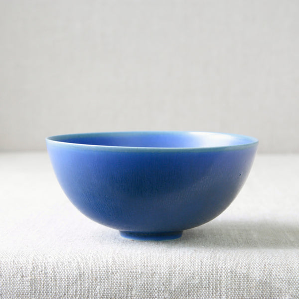 Palshus pottery, 1950s blue haresfur glazed modernist bowl by Per & Annelise Linneman-Schmidt, featuring nordic design.