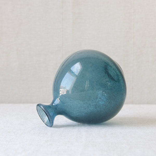 rare Erik Hoglund Carborundum glass teal blue vase, Boda, Sweden, 1955