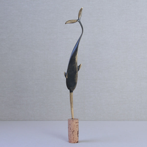 Midcentury brass narwhal sculpture by Richard Rohac, for sale in London, UK. A unique and elegant addition to any art collection.