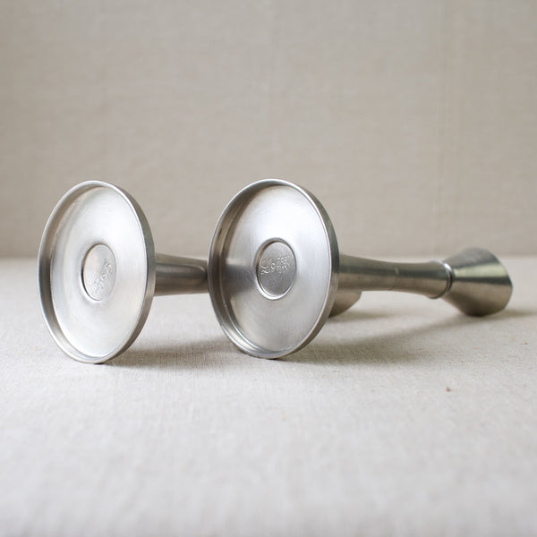 Elegant GAB Tenn Swedish Grace pewter candlesticks for sale from Nordic Design Gallery Art & Utility. Iconic mid-century modern Scandinavian pieces.