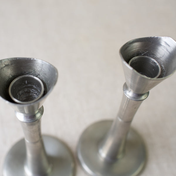 Mid-century modern GAB Tenn pewter candlesticks for sale from Nordic design gallery Art & Utility. Beautifully crafted Swedish Grace collectibles.