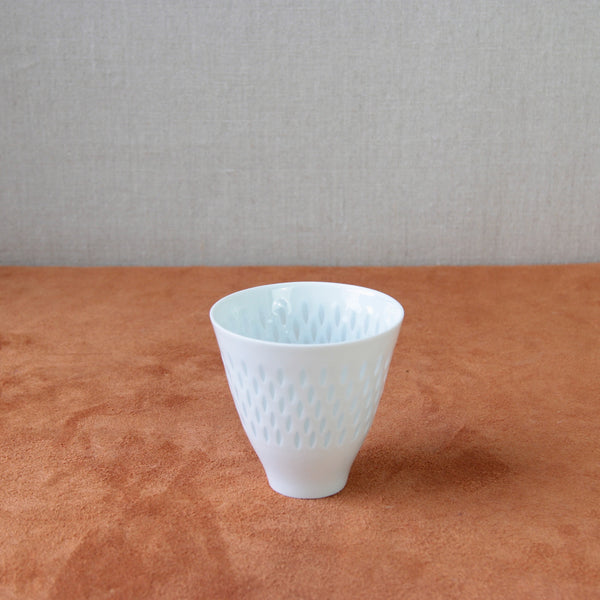 Midcentury small vase handcrafted by Friedl Holzer-Kjellberg, utilizing the traditional rice technique to create a unique design. Available for sale at Art & Utility in London.