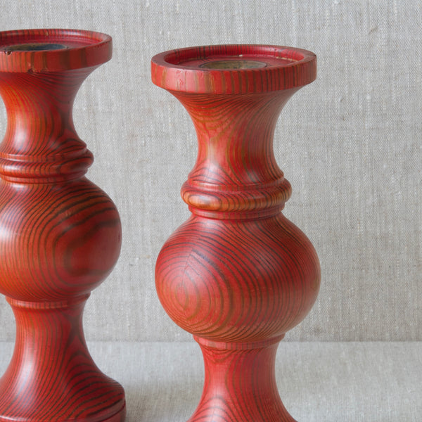 Traditional stained red pine candlesticks by lena Larsson, Boda Tra