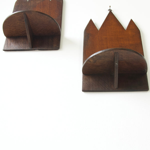 Vintage Handcrafted Oak Wall Sconce Shelves - British Artisanal Charm