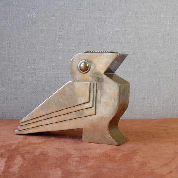 Large Art Deco bird sculpture with a bud vase, handmade in brass, circa 1930. An antique British piece with Egyptian influences, perfect for collectors.