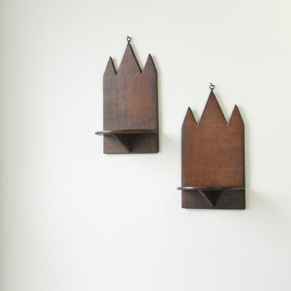 Unique Oak Wall Sconce Shelves - Rustic Charm from Early 20th Century Britain
