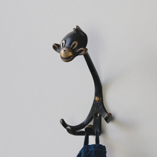 1960's Walter Bosse metal vintage coat hook in the shape of a monkey 