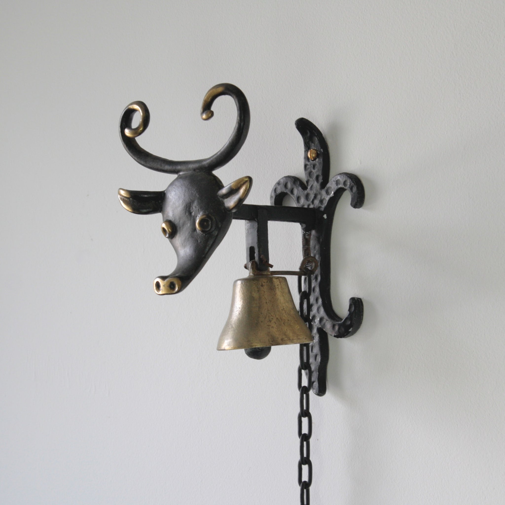 Walter Bosse large metal doorbell in the shape of a cow, designed and made in Germany, 1960's