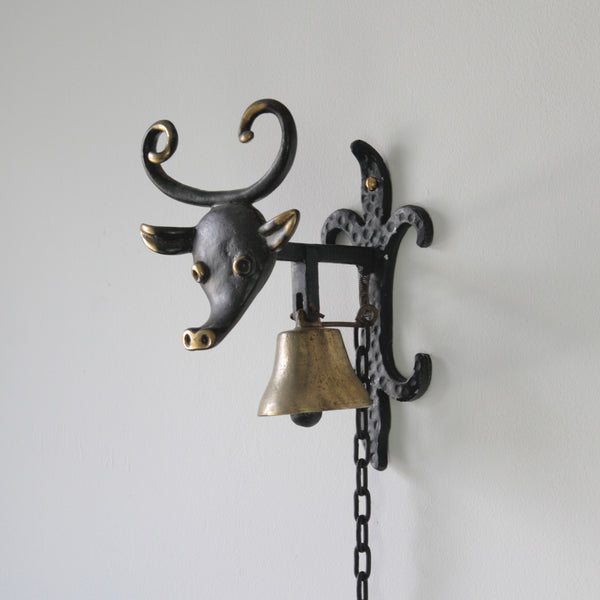 Walter Bosse large metal doorbell in the shape of a cow, designed and made in Germany, 1960's