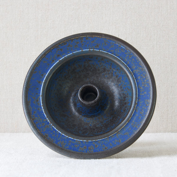 Bright blue glaze from Arabia, Finland. A studio pottery candle holder by Anja Juurikkala. 