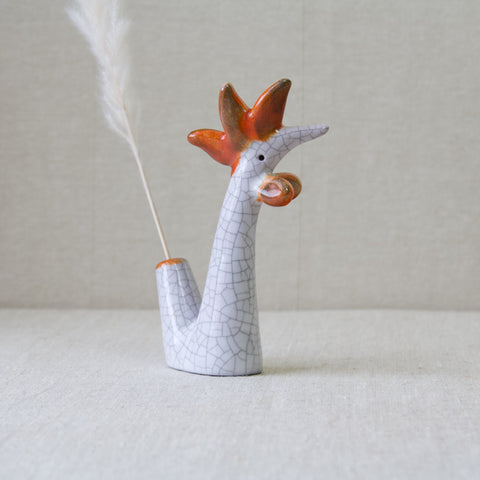 Walter Bosse Karlsruhe Majolika rooster pen or quill holder, 1960's Mid Century Modern design