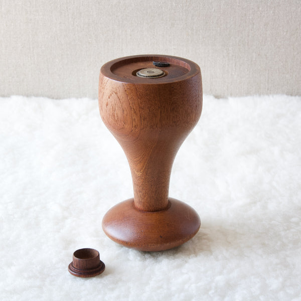 Top view showing the curvaceous shape of Jens Quistgaard Mushroom pepper mill and the all metal grinding mechanism denoting its early production.