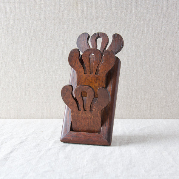 An adorably sweet small letter rack made from oak wood. The openwork is inspired by Art Nouveau design but this item was most probably made during the Art Nouveau revival in the 1940s 