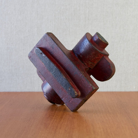 Amazingly sculptural bauhaus constructivist style wooden statue. Antique machine part casting mold. For sale in UK from design gallery Art & Utility.