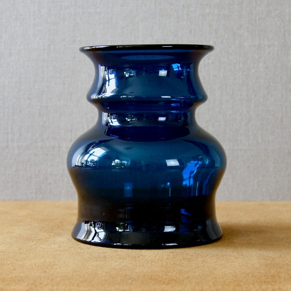 A large blue hooped vase by Bertil Vallien 