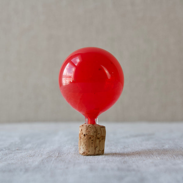 bright red glass balloon stopper with cork by Kaj franck for Nuutajarvi Notsjo