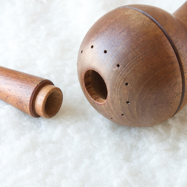 Close up showing the entry point for salt on this Jens Quistgaard salt and pepper combination mill. Such a sleek mid-century modern design which not only works well but looks great.