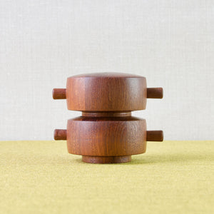 Dansk Designs model 824 'Drum' or 'Double Barrel' staved teak peppermill and salt shaker designed by Jens Quistgaard IHQ in the 1960's