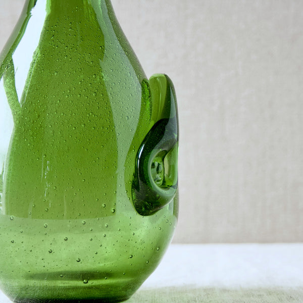 Erik Höglund detail of glass seal on bubbly green modernist vase from the 1960s