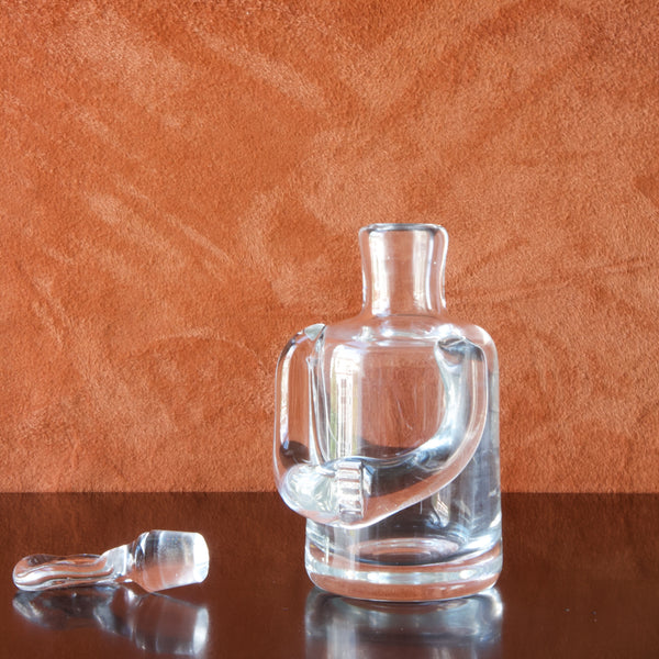 Figural glass decanter by Swedish modernist designer Erik Höglund and produced at Boda glassworks