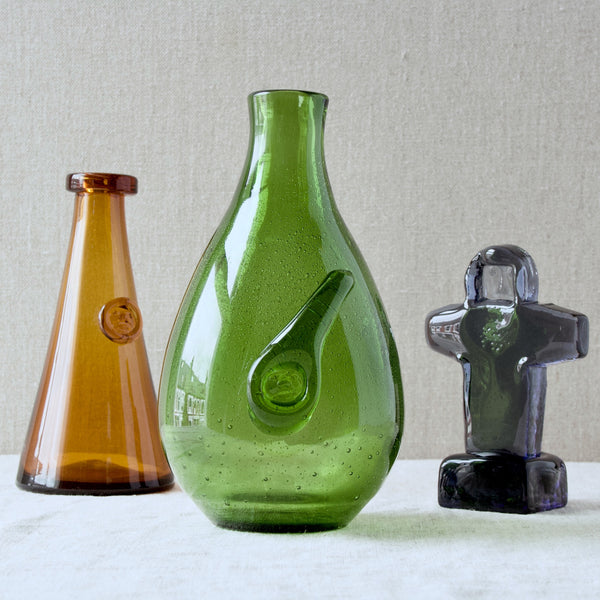 Group of 1960s Erik Hoglund colourful bubbly glass vase objects and vases from Boda, Sweden