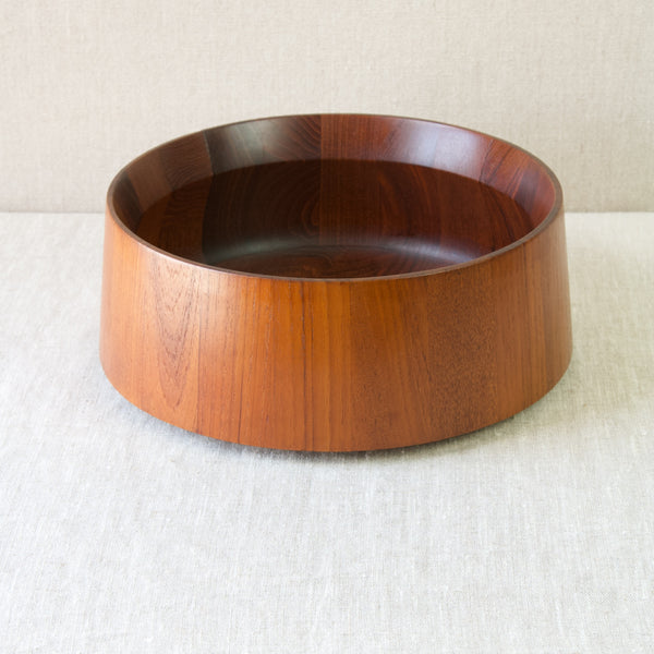 Tapered large fruit bowl designed by Jens Quistgaard IHQ and handmade from staved teak in Denmark, 1960s