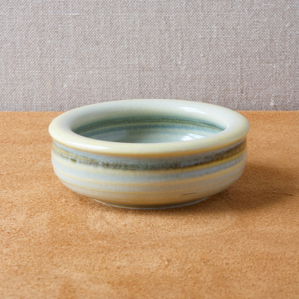 Mid century blue and yellow celadon glaze dish by Olle Alberius for Rorstrand Sweden