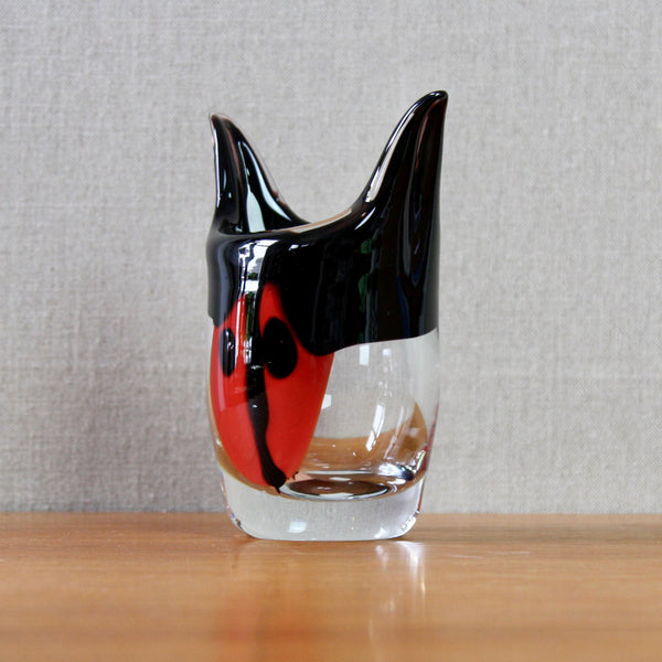 Post modern glass vase designed by erik hoglund in the shape of a bull 