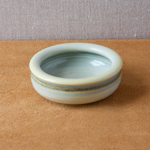 Rorstrand Sweden shallow bowl by Olle Alberius with yellow and blue celadon glaze